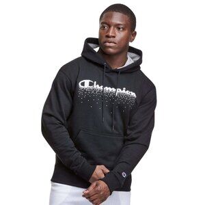 Men’s Champion Pixelated Graphic Powerblend Fleece Hoodie Sweatshirt Black Sz L